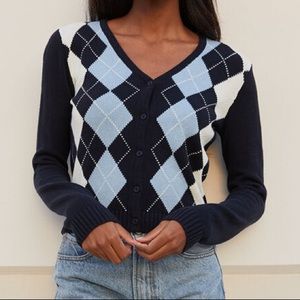 Brandy Melville Crop Argyle Cardigan